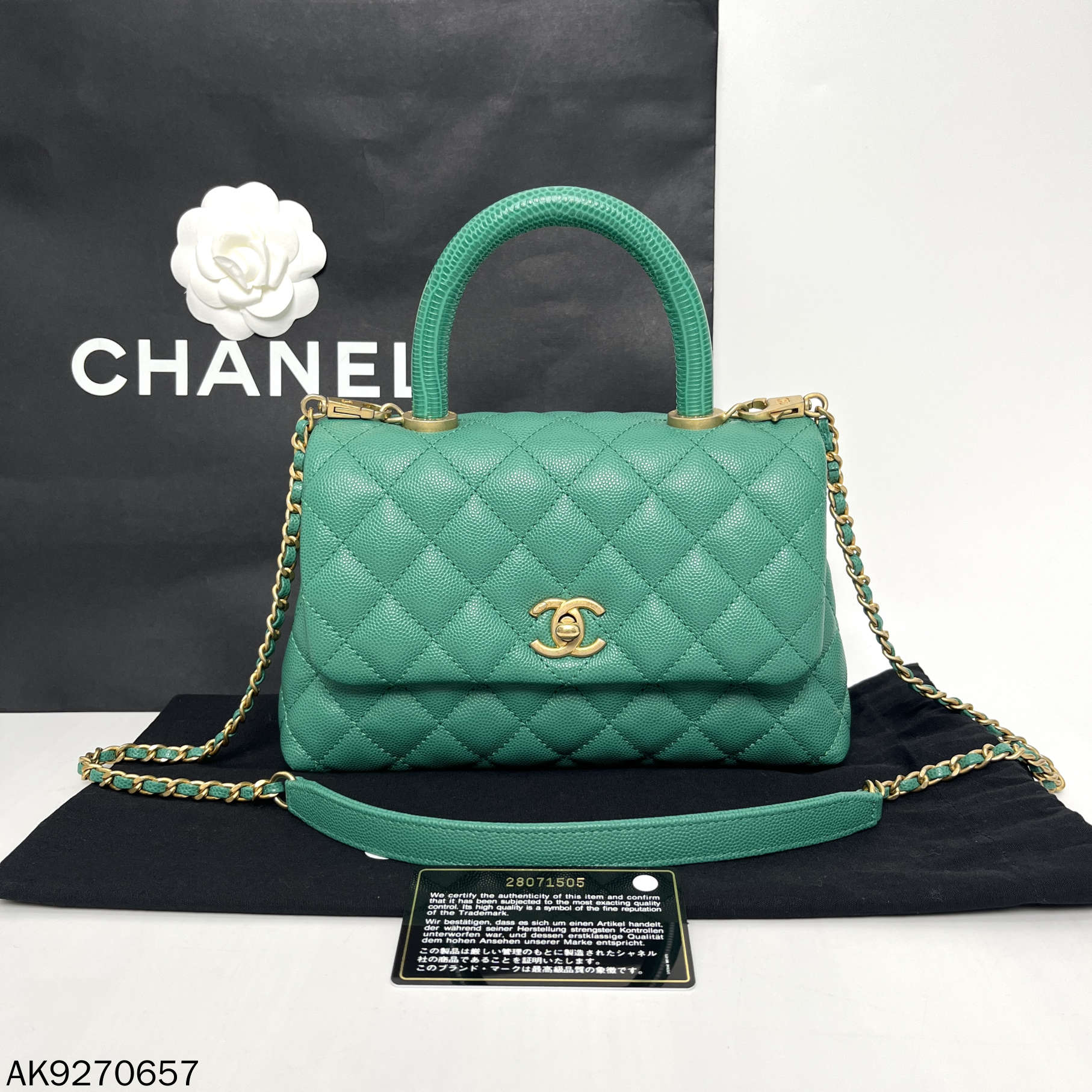 99新 Chanel/香奈儿 绿金coco handle手柄单肩包/AK9270657