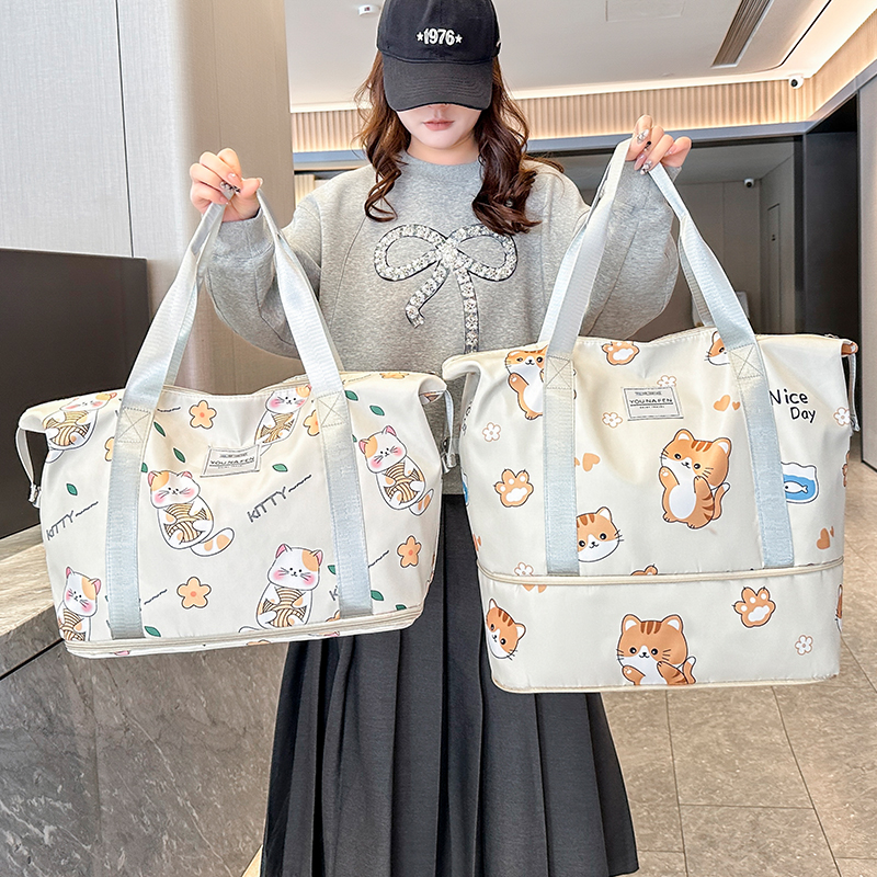 可爱短途手提旅行包女轻便大容量收纳学生住校孕妇行李袋旅行包