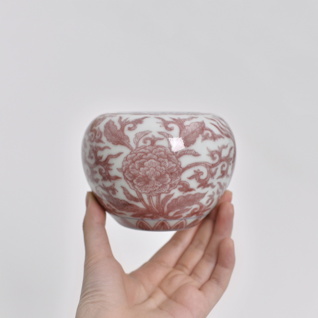 无尘格古仿古青花釉里红缠枝菊花纹水盂水洗