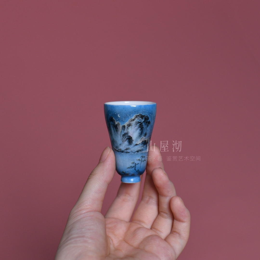 艺林堂粉彩夜梦星河荷花花苞杯口37mm底14mm高55mm容量：26ml