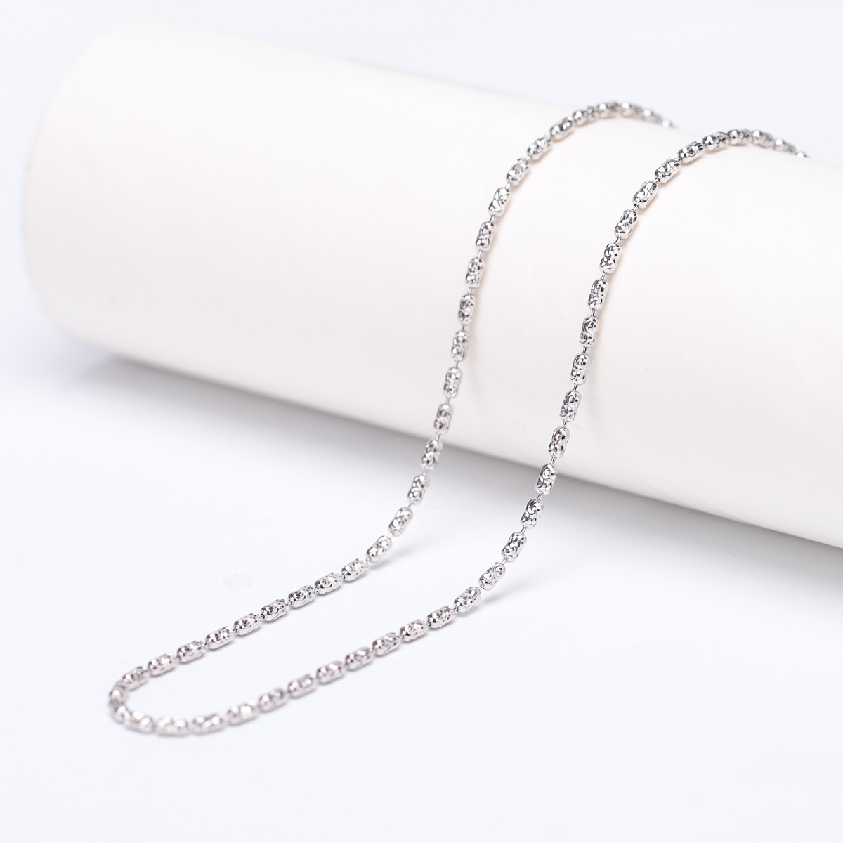 链子925银 意大利工艺全调节珠珠链橄榄珠50cm项链女K001