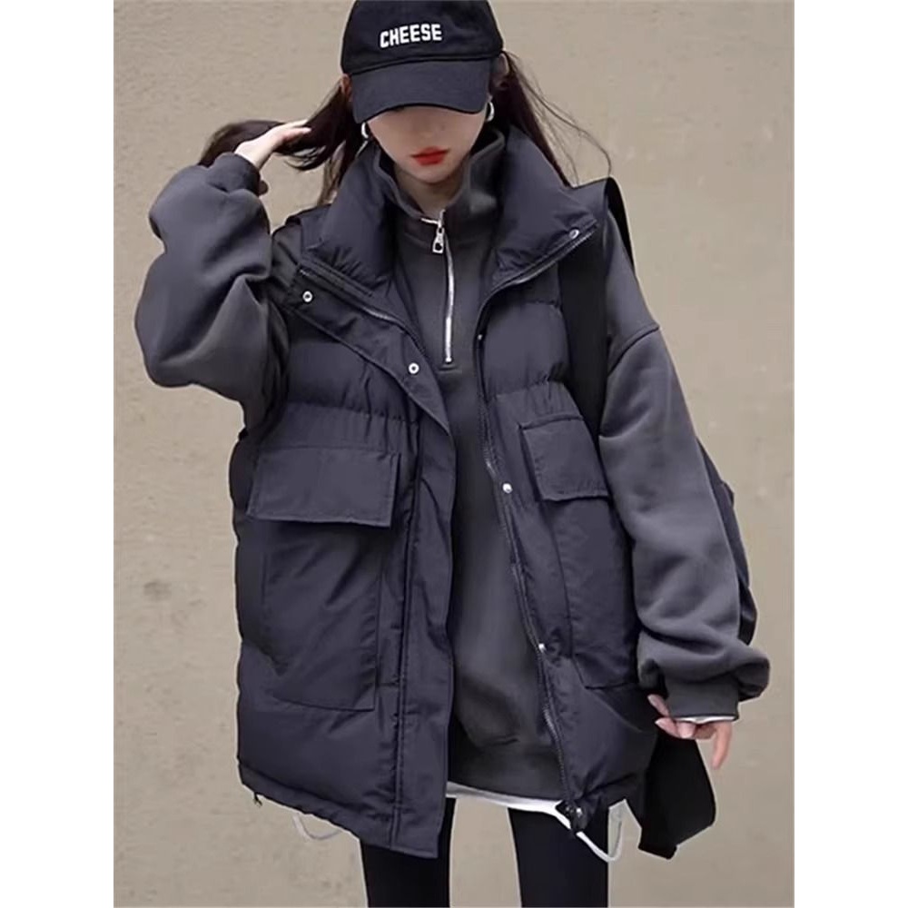 加绒棉马甲外套女2023秋冬季宽松坎肩大码胖MM时尚洋气马夹外穿