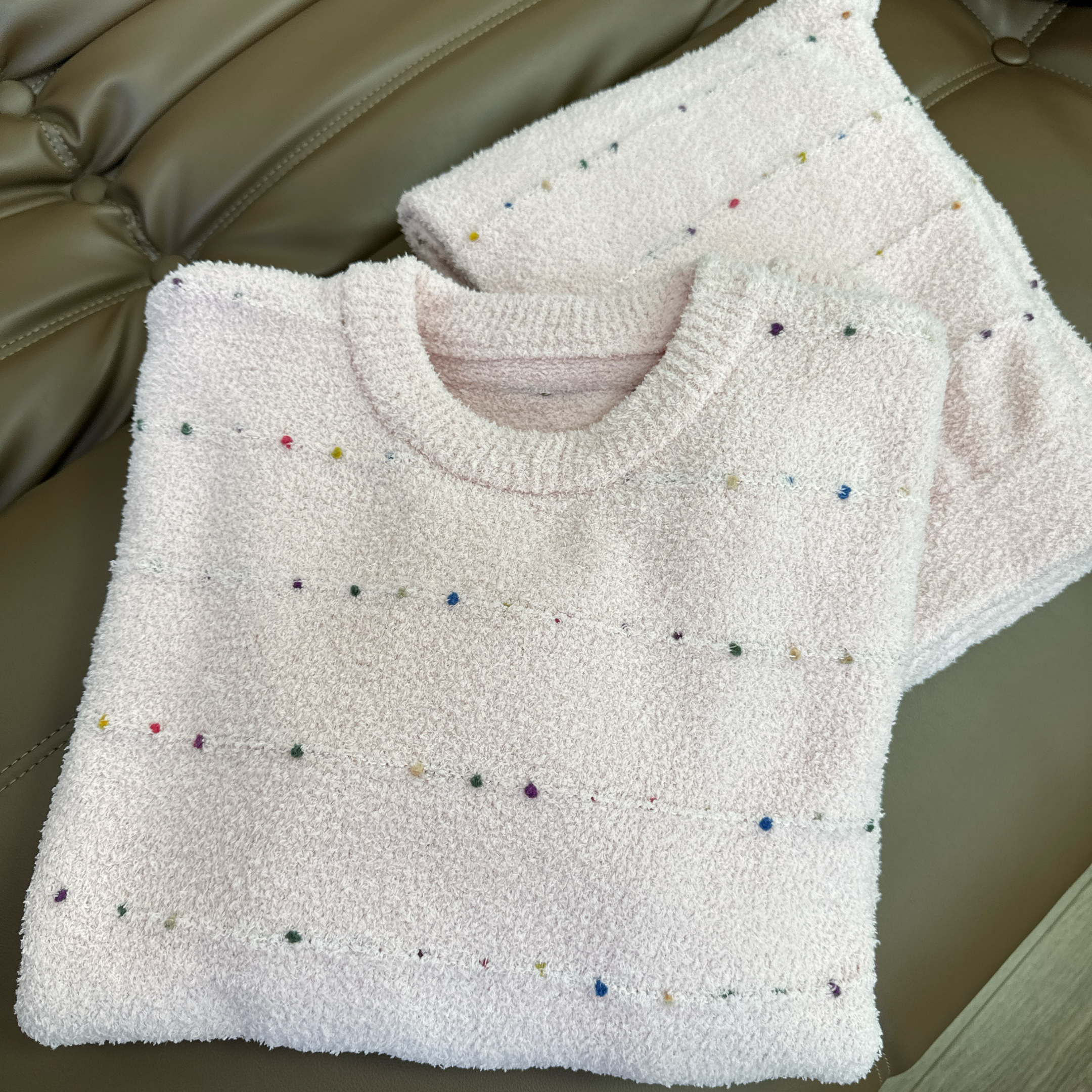 01856 半边绒彩糖豆家居服一套粉色 90-136斤可穿