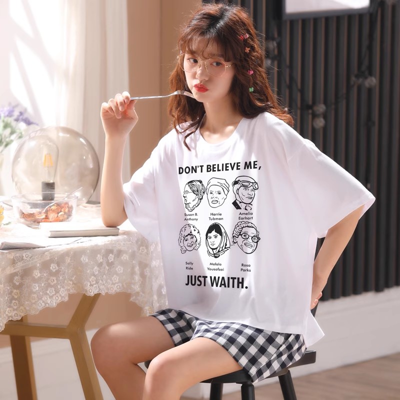 带胸垫睡衣女夏季两件套2024年新款纯棉短袖薄款宽松休闲可外穿