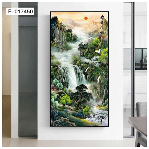 入户玄关山水画竖款竖版山水风景画迎客松壁挂式装饰画落地画