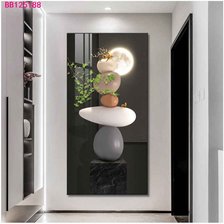 石来运转入户玄关装饰画现代简约轻奢走廊大气竖版过道壁画挂画