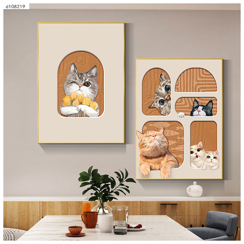现代简约餐厅装饰画北欧猫咪饭厅挂画客厅背景墙组合壁画厨房墙画