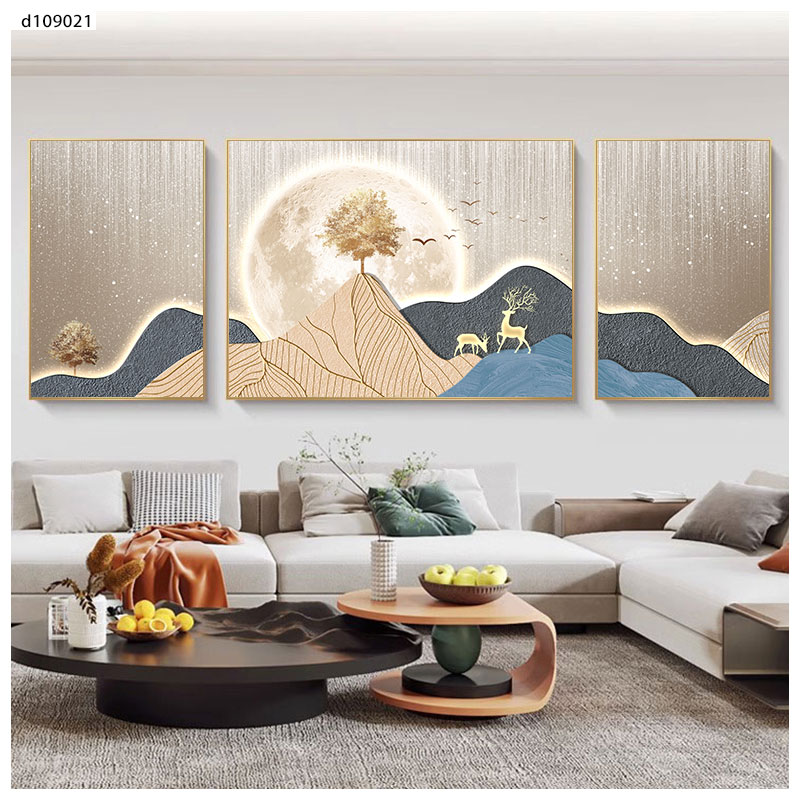 现代简约客厅装饰画沙发背景墙挂画轻奢大气三联壁画书房山水墙画