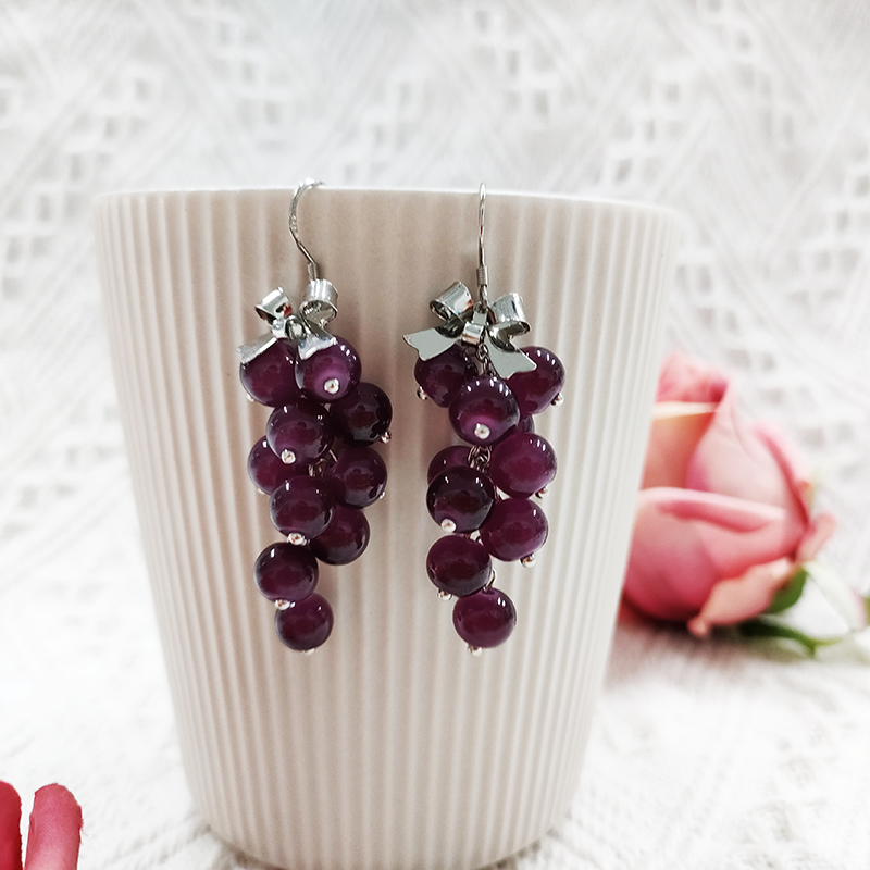铜合金玻璃耳饰 民族风纯手工制作葡萄度假风耳环786