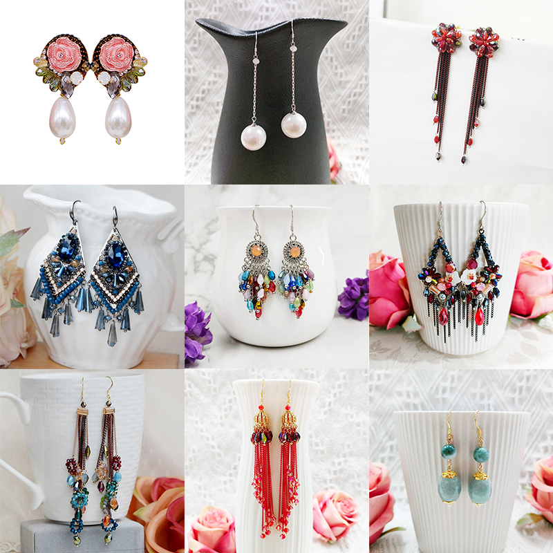 铜合金玻璃耳饰 (421-480)-011民族风纯手工流苏耳环合集