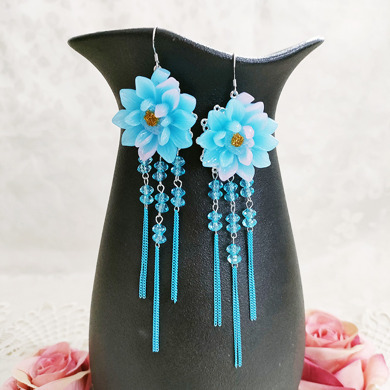 铜合金耳饰 民族风气质百搭花卉流苏耳环3498