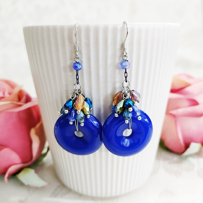 铜合金玻璃耳饰 民族风复古气质手工吊坠耳环1842