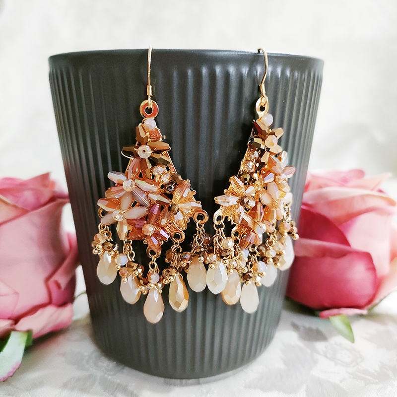 铜合金玻璃耳饰 民族风夸张手工耳环1172