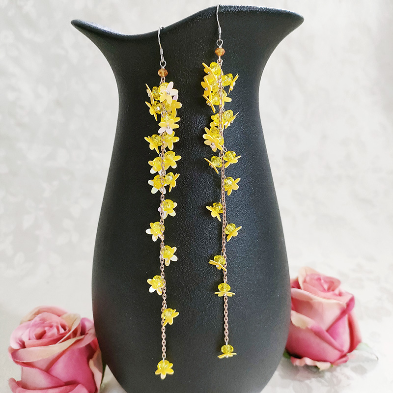 铜合金玻璃耳饰 民族风纯手工编织超长款气质花儿耳环1393