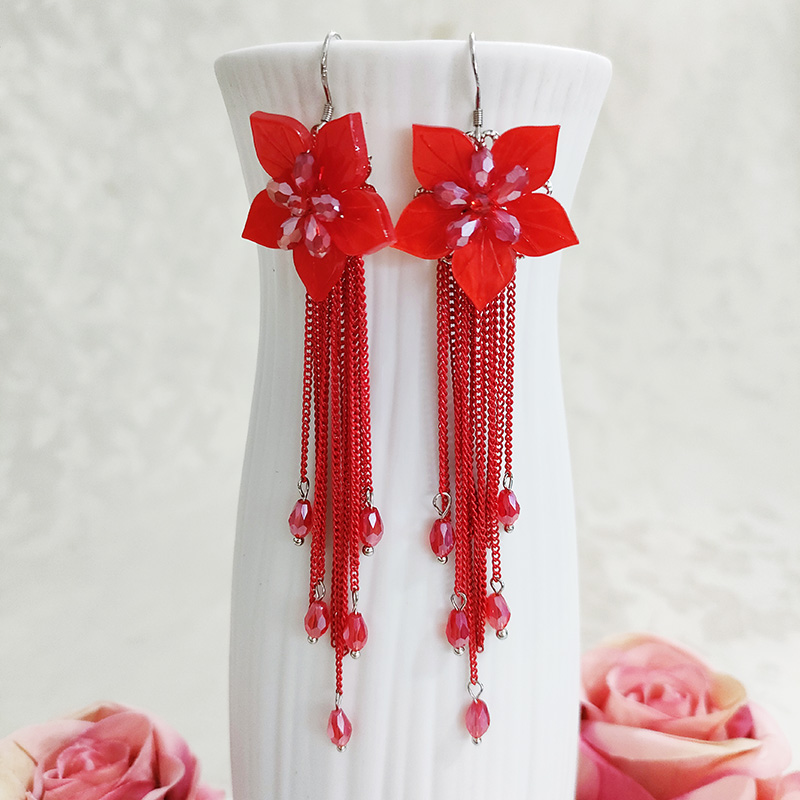 铜合金玻璃耳饰 民族风纯手工花瓣长款流苏耳环1908
