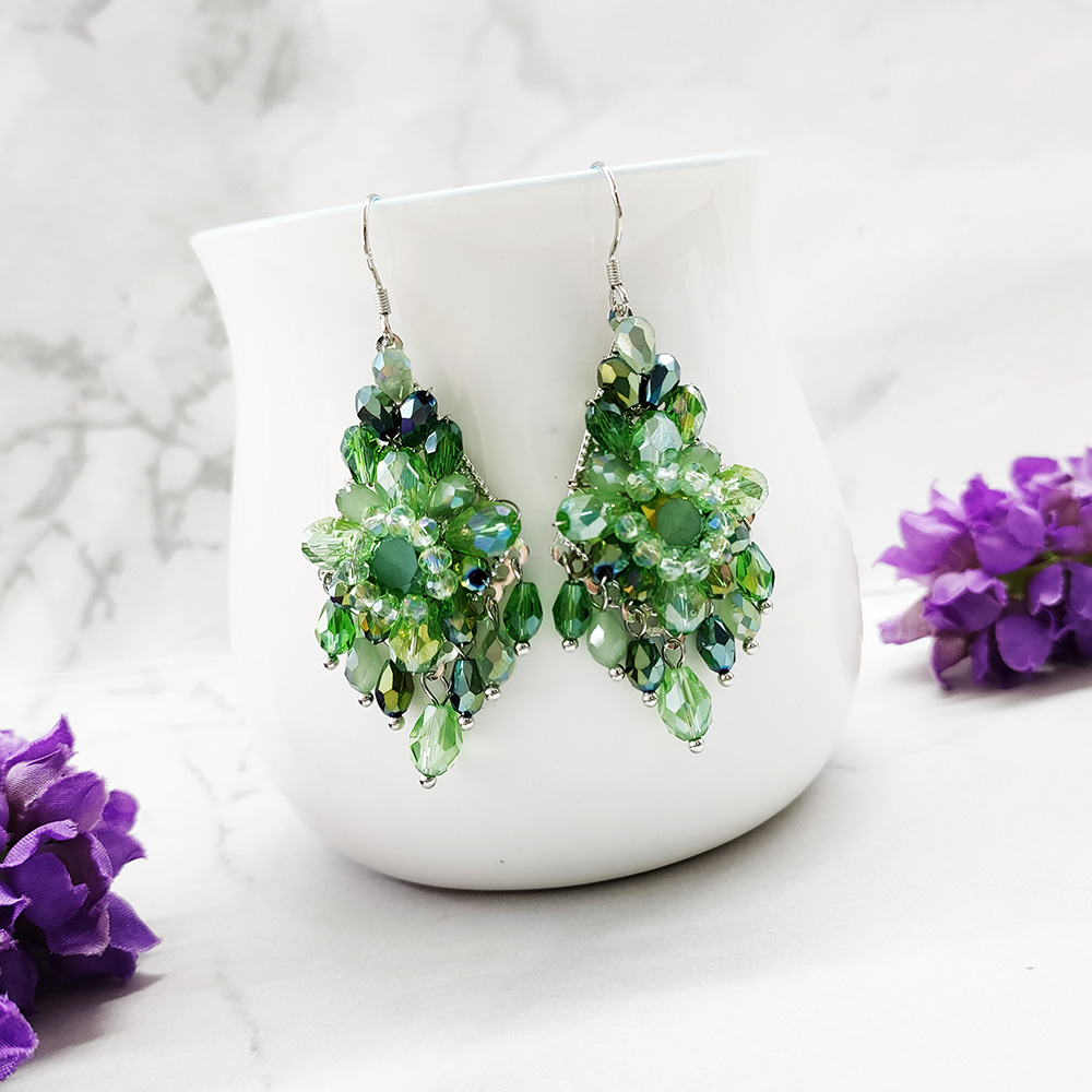 铜合金玻璃耳饰 民族风手工编织耳环夸张耳坠2665