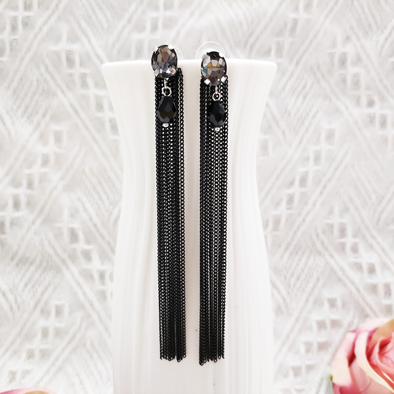 铜合金耳饰 民族风黑色手工长款流苏耳环3369