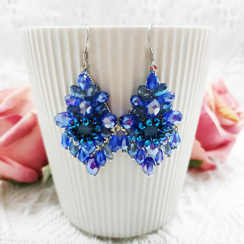 铜合金玻璃耳饰 民族风手工编织耳环夸张耳坠3217