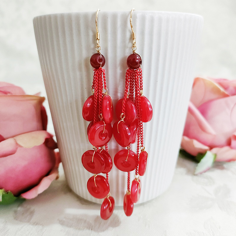 铜合金耳饰 民族风气质手工平安扣流苏耳环1555