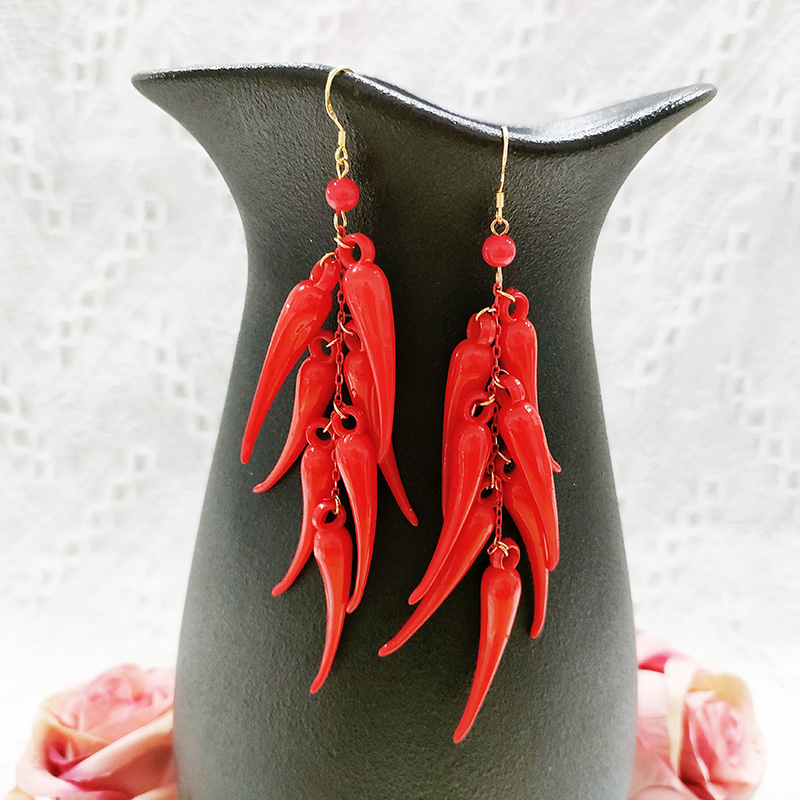 铜合金耳饰 民族风夸张气质手工编织辣椒耳坠耳环3283