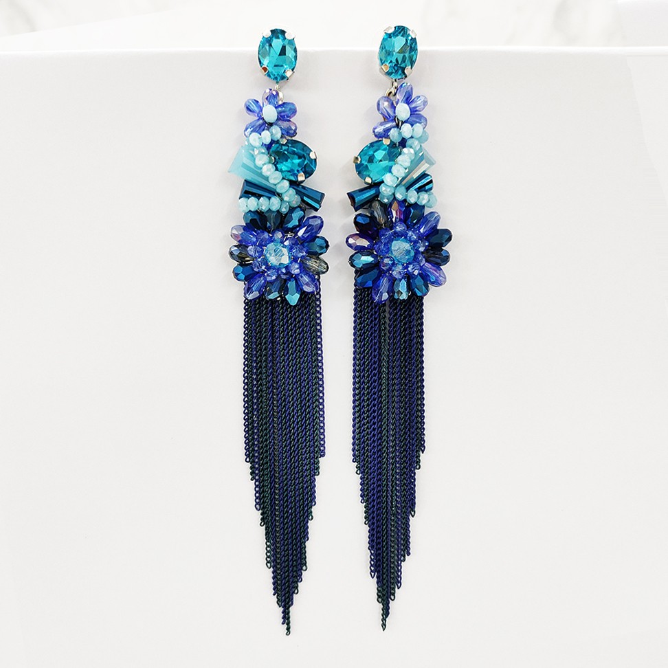 铜合金玻璃耳饰 民族风长款流苏手工耳环3233