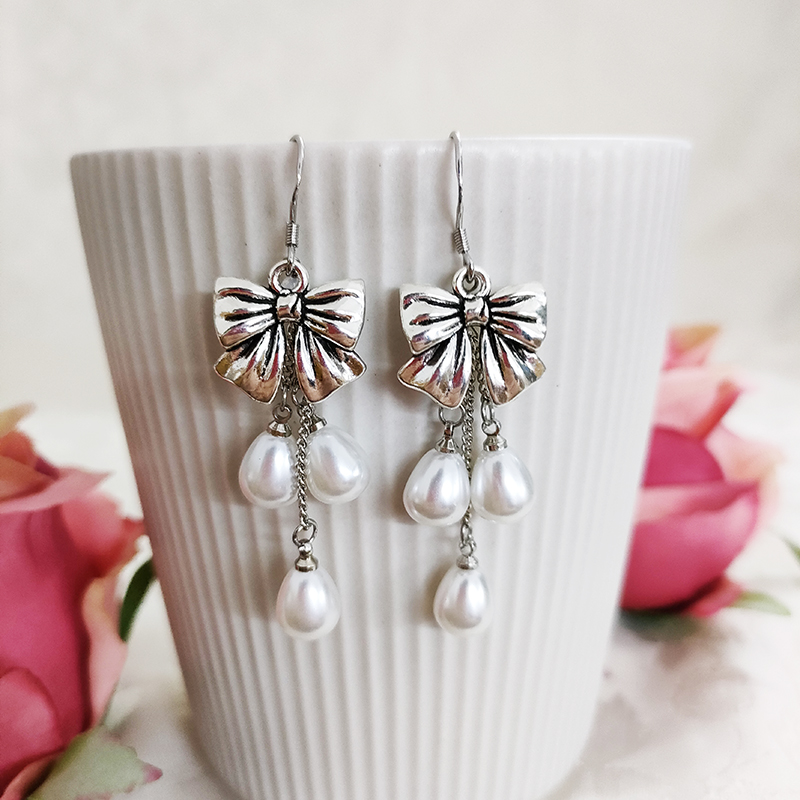 铜合金仿珍珠耳饰 民族风复古蝴蝶结吊坠耳环1150