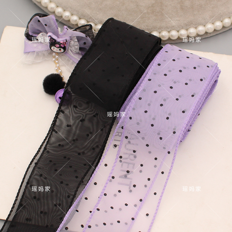 5cm宽植绒点点直切拷边纱diy女童大蝴蝶结飘带发夹丝带