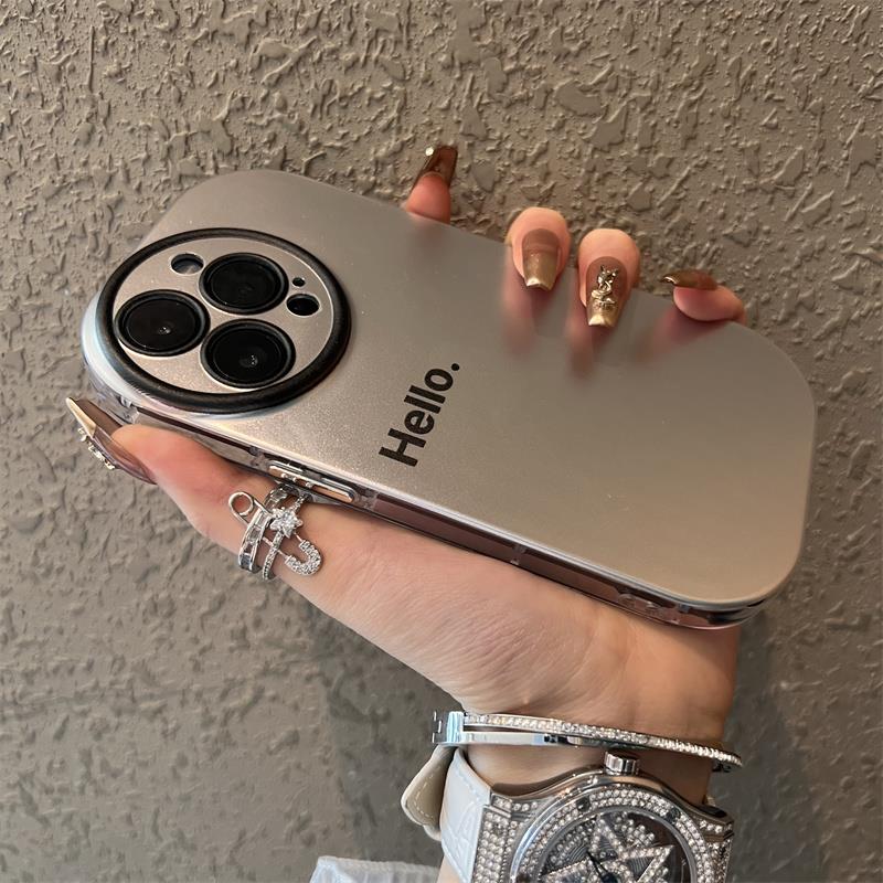 黑圆镜磨砂银Hello苹果15手机保护壳苹果14iphone15promax感13套1