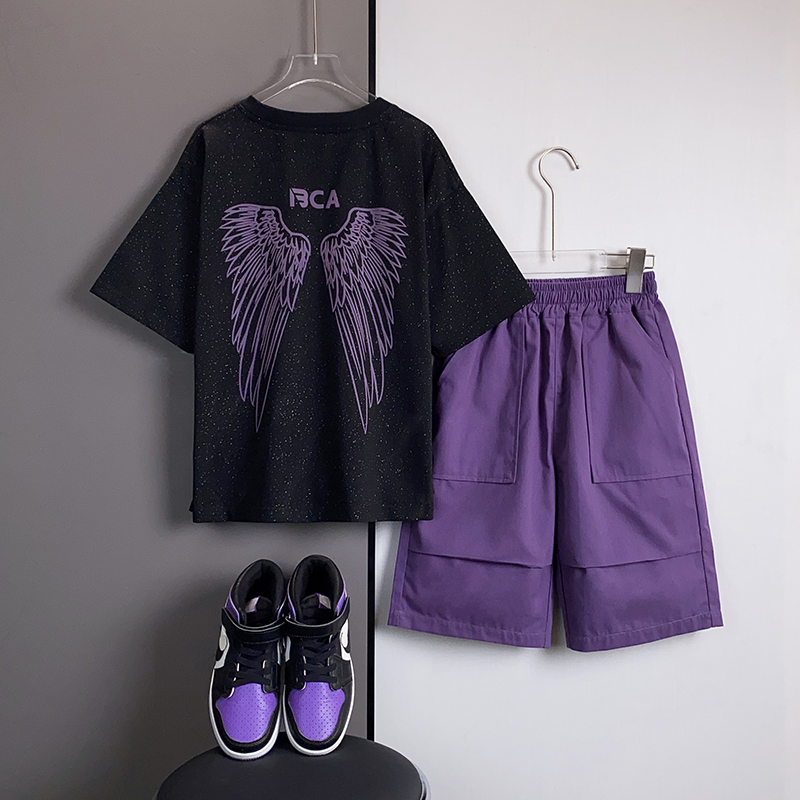 BCA男童夏季新款中大童男孩卡通个性短袖两件套DF-套装2331