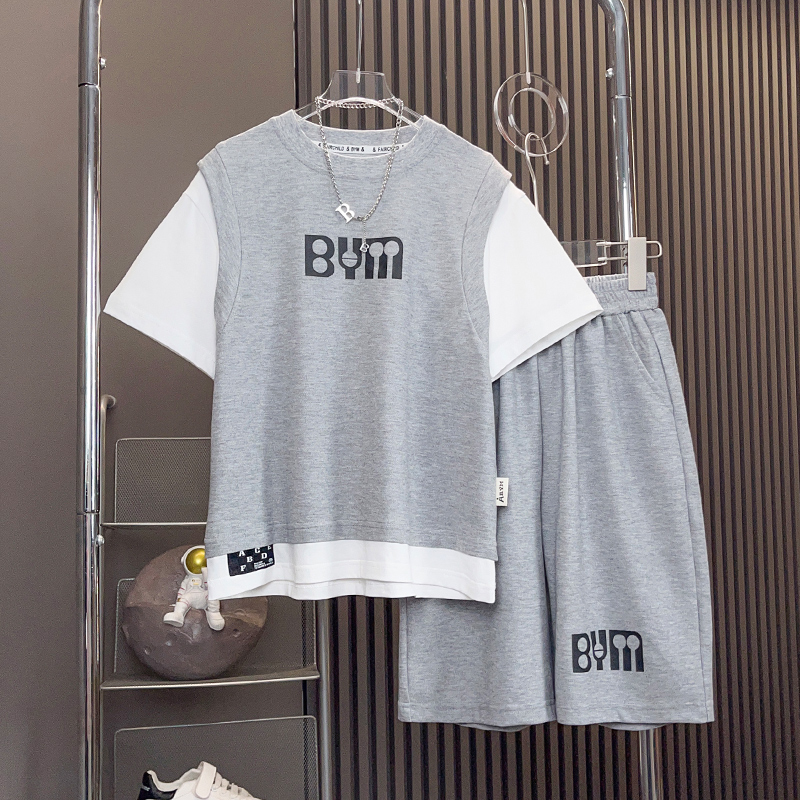 BCA男童夏季中大童字母潮帅气宽松运动休闲短袖套装DF-套装0790