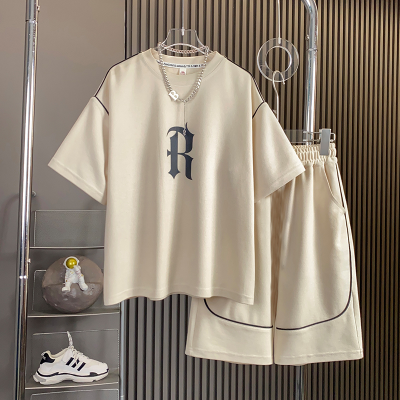 BCA男童夏季中大童字母潮帅气宽松运动休闲短袖套装DF-套装0775