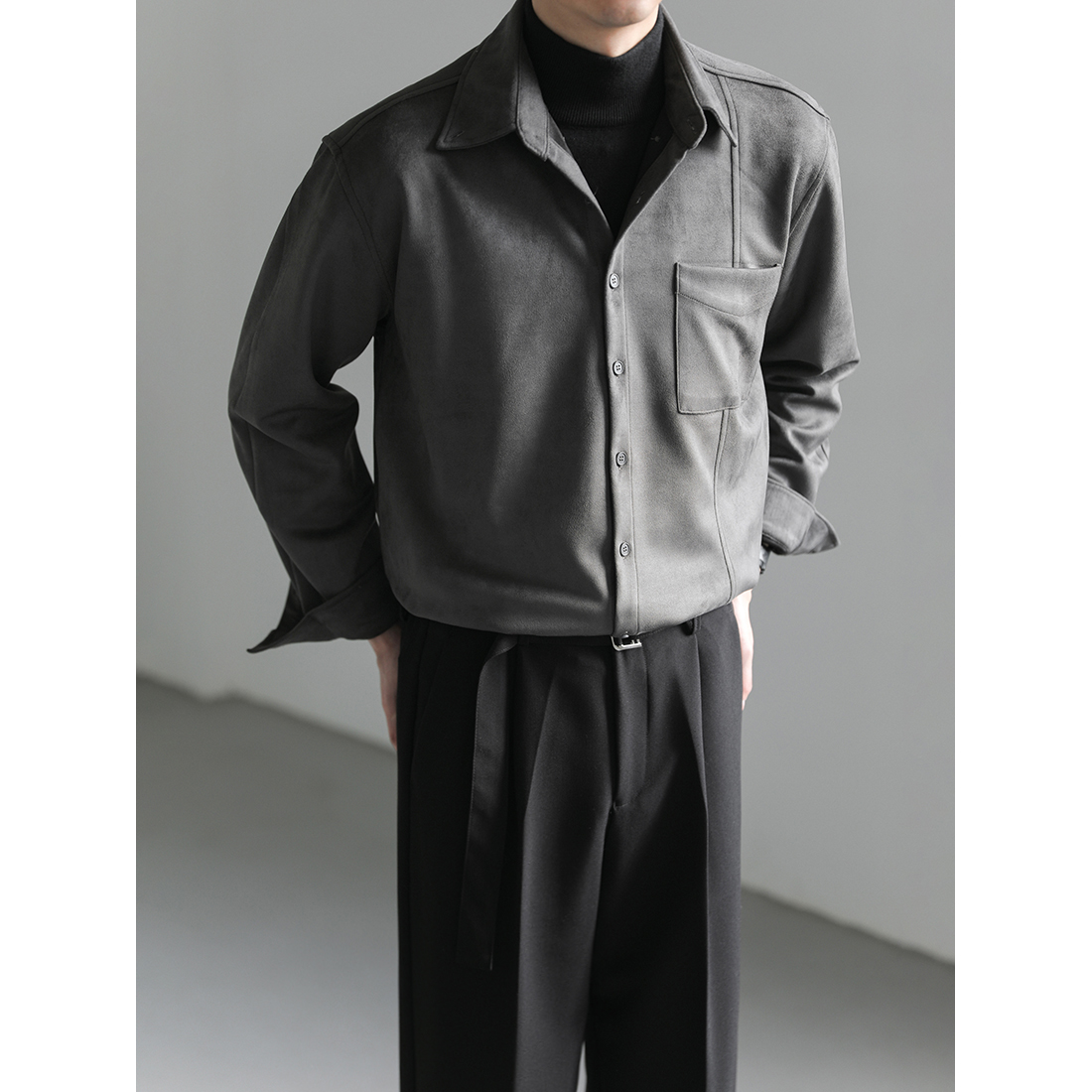 卓卓秋冬季上衣韩系宽松休闲长袖衬衫男装潮流帅气痞帅感免烫男士