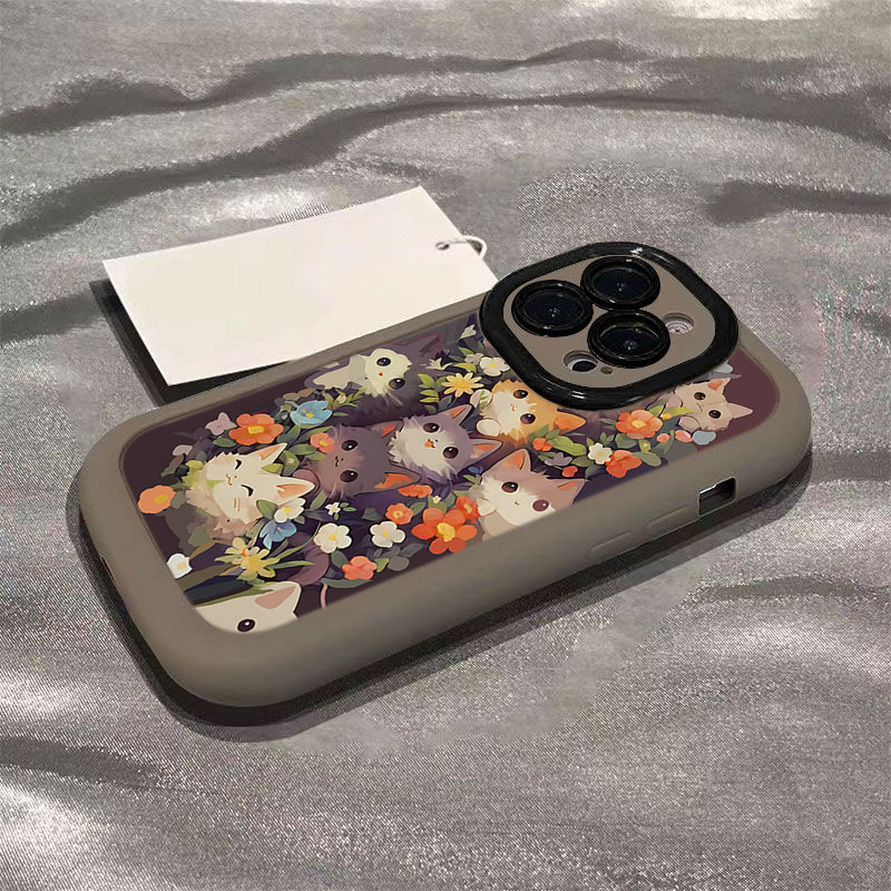 可爱花丛小猫适用iphone15/13苹果14手机壳华为vivo小米oppo软套