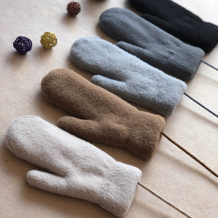 毛呢保暖手套加厚加绒情侣通用连指包指防寒保暖秋冬男女挂脖手套
