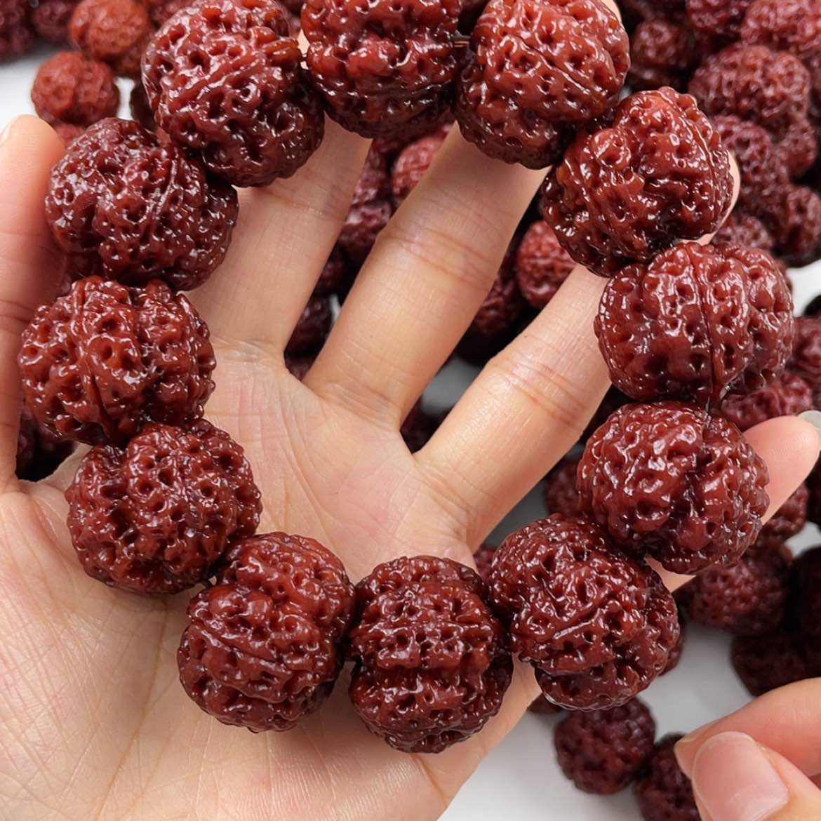 24-25尼泊尔大金刚菩提子籽五瓣机刷包浆玉化手串单圈