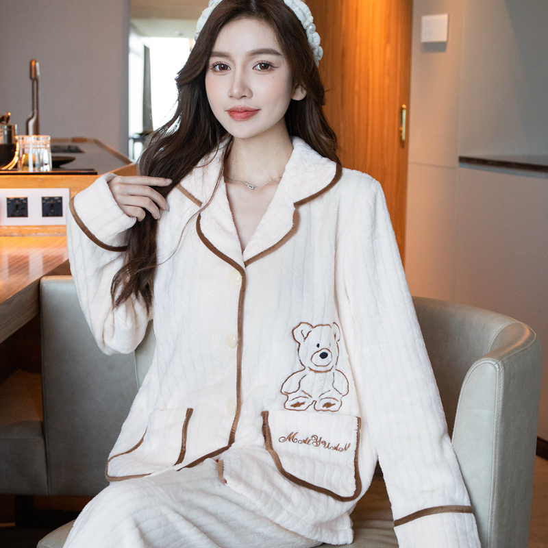 睡衣女秋冬季珊瑚绒2022年新款加绒加厚套装法兰绒保暖家居服1