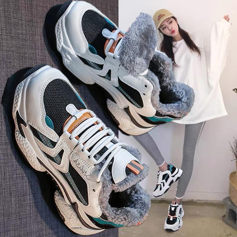 真皮老爹鞋女2023冬季款加绒保暖显脚小运动休闲鞋东北加厚大棉鞋