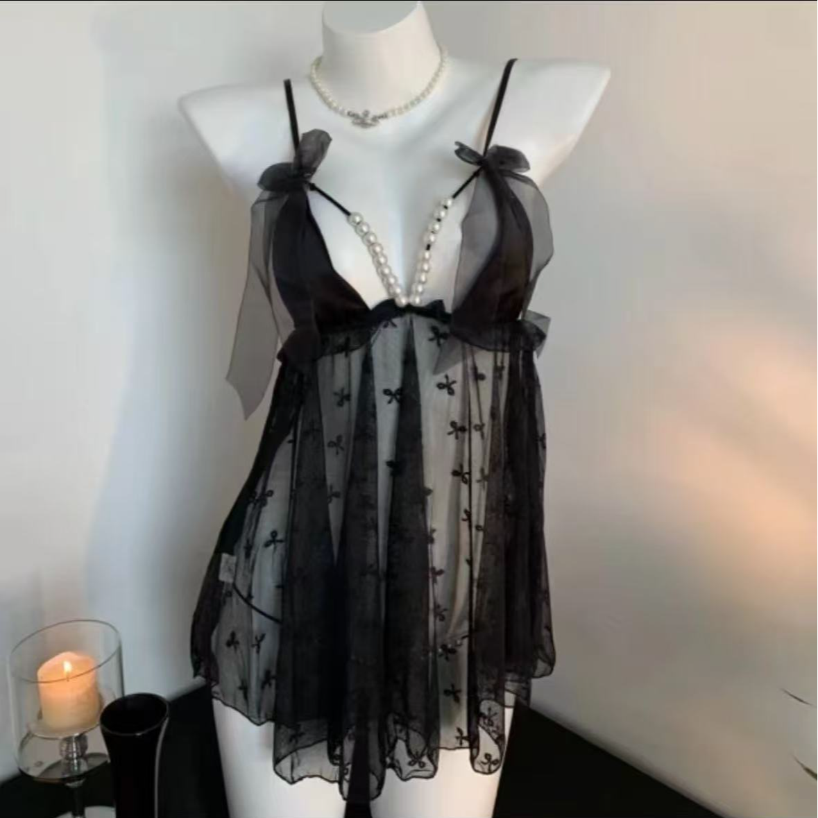 新款约会战袍纯欲诱惑睡衣珍珠装饰睡衣睡裙蕾丝轻奢