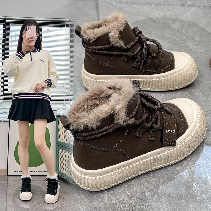 DFN/达夫尼牌高帮鞋女2023冬季新款加绒加厚百搭学生棉鞋潮ins厚
