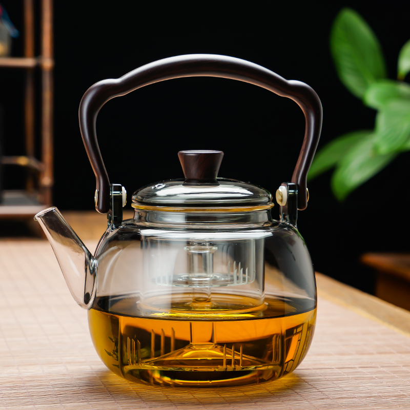 烟灰色高硼硅玻璃煮茶壶泡茶壶耐高温茶具家用大容量蒸煮茶壶茶具