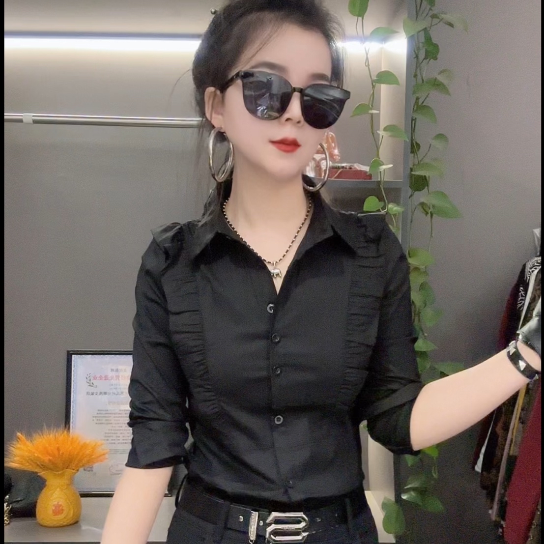 【薄款】X6889新款修身显瘦带弹力衬衫