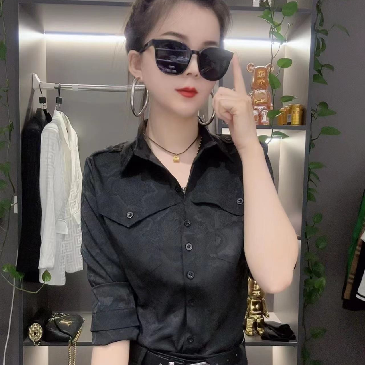 K5039修身显瘦经典贵气提花长袖衬衫