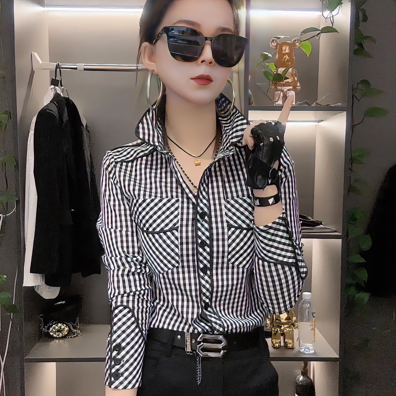 6901新款时尚简约格子衬衫