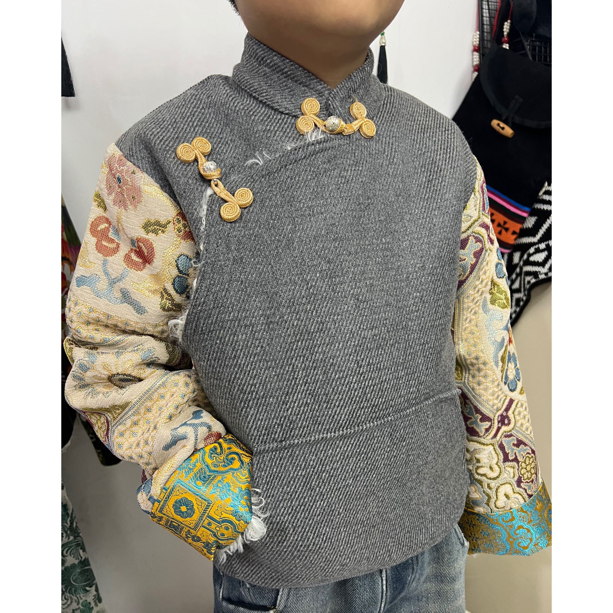 藏服唐装中式冬款复古加厚中国风冬季秋冬儿童民族风羊毛加绒卫衣