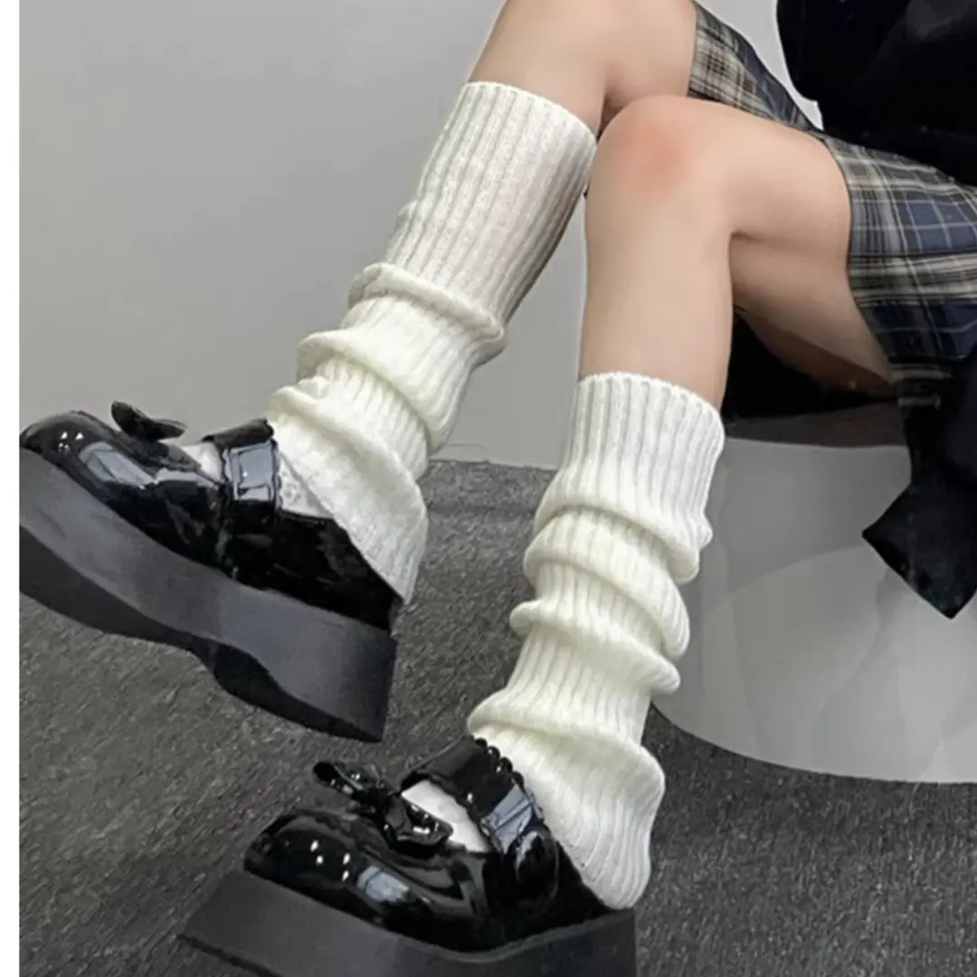 针织jk袜套袜子女白色长筒Lolita小腿袜腿套堆堆袜秋冬保暖洛丽塔
