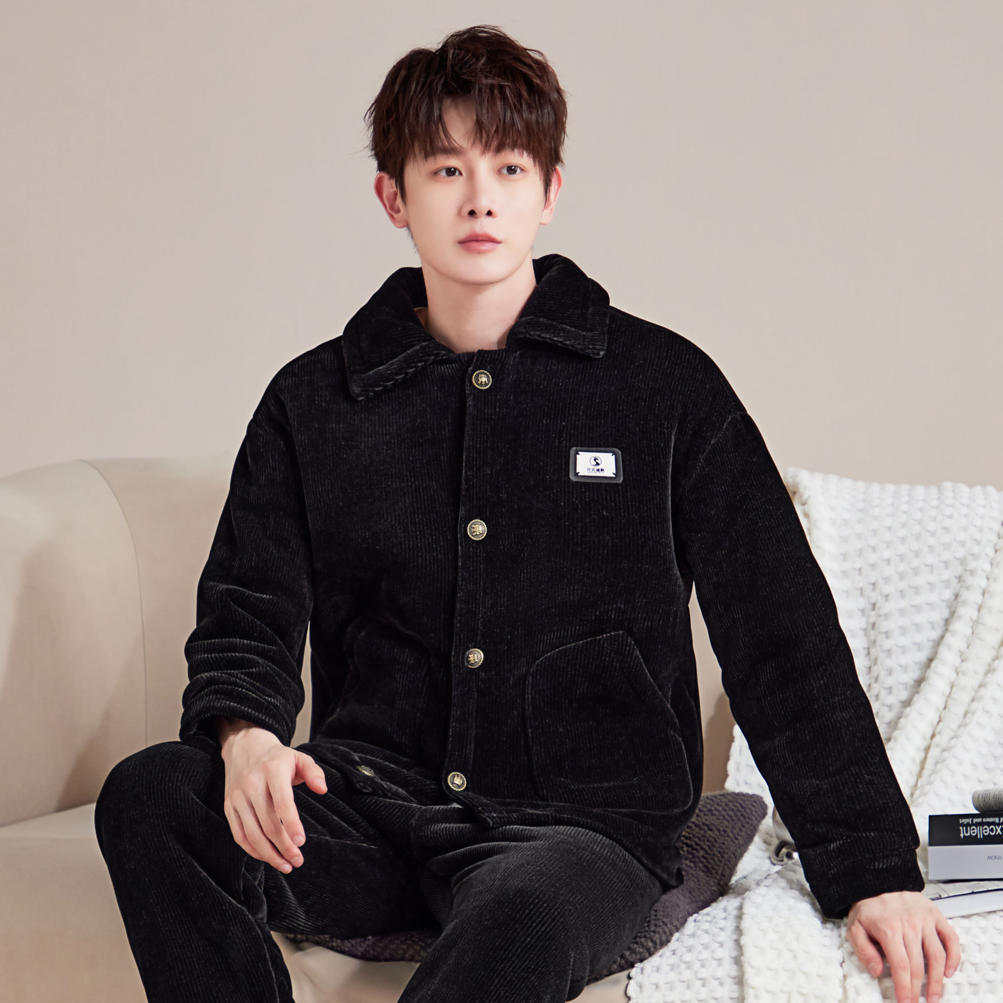 秋冬季男士[睡衣]长效锁温保暖睡袍棉袄三层夹棉加厚可外穿家居服