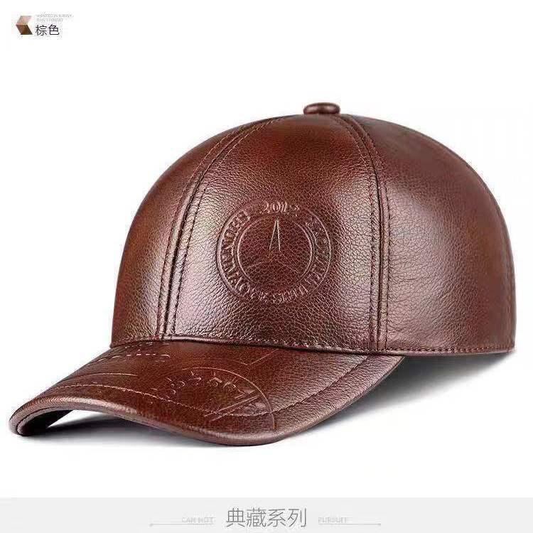 海宁真牛皮春秋真皮棒球帽秋冬保暖鸭舌护耳帽中老青年牛皮帽子
