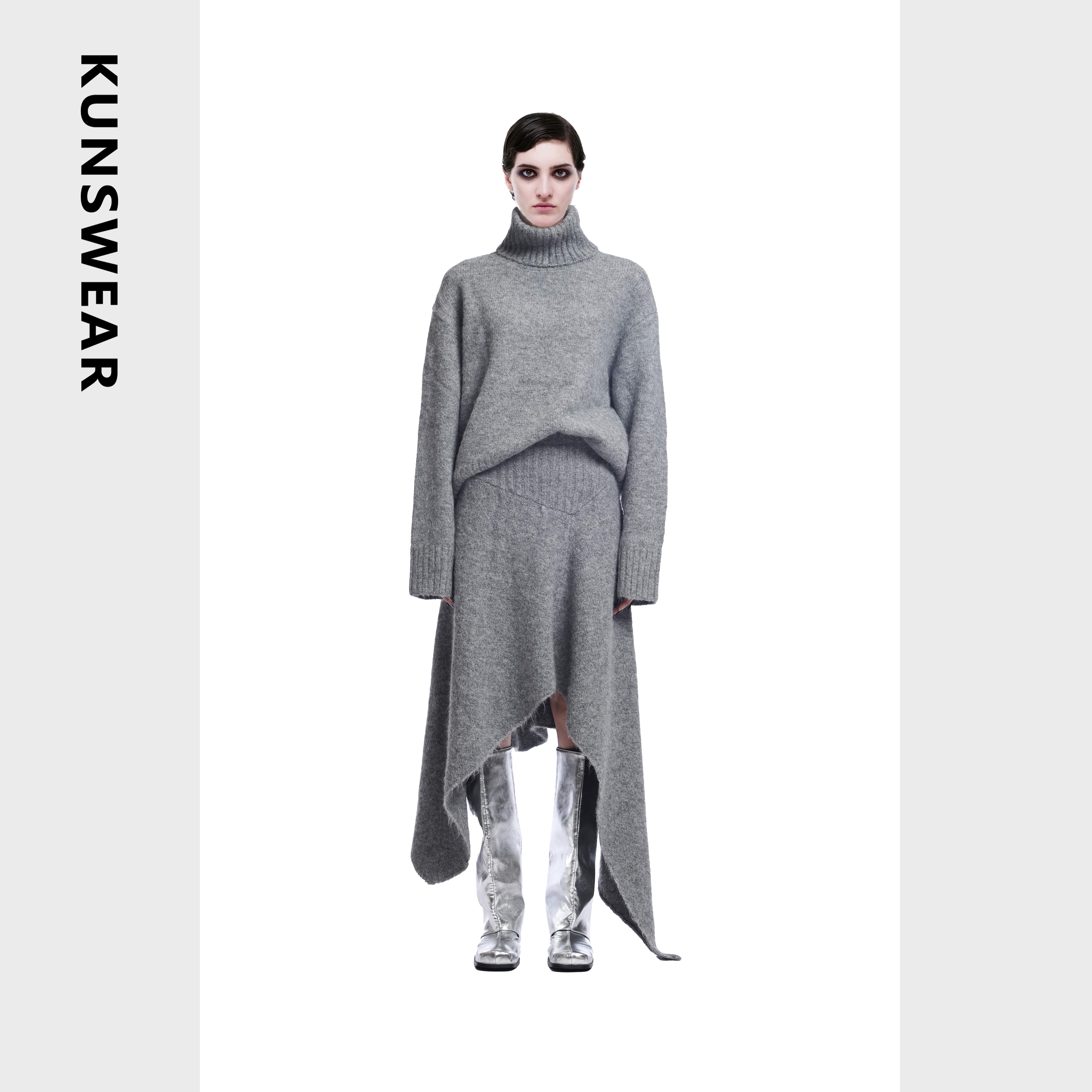 KUNSWEAR/琨丝薇尔24WI 提花粗纺毛织宽松大毛衣上衣女 828004320