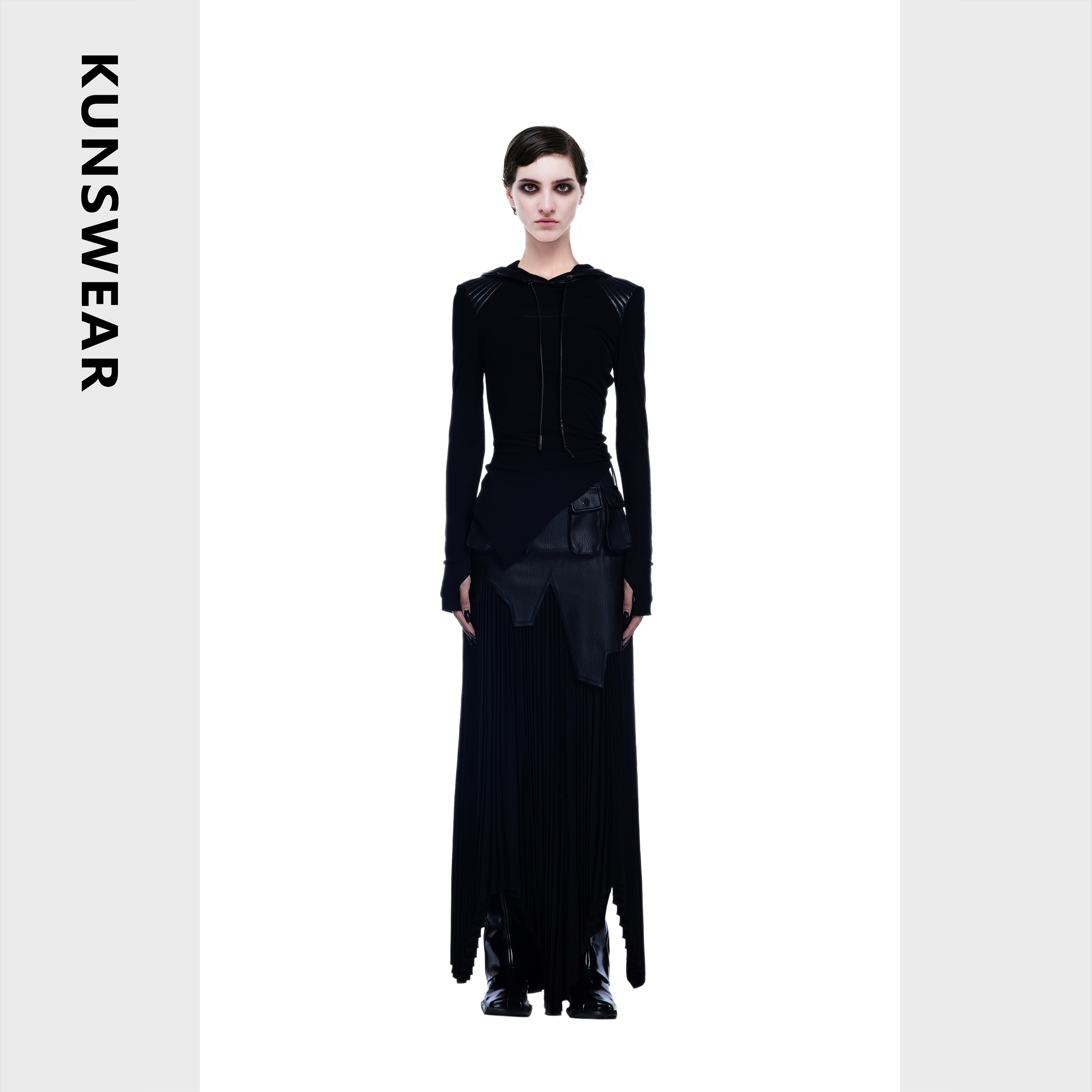 KUNSWEAR/琨丝薇尔24WI 高级设计感拼接百褶工装半身裙 828008130