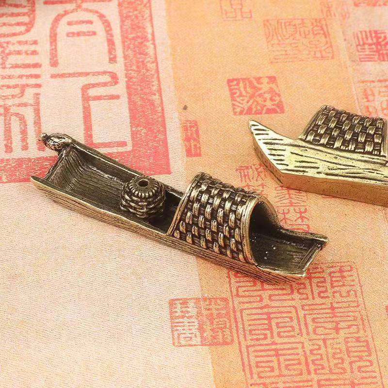 黄铜帆船香插摆件
